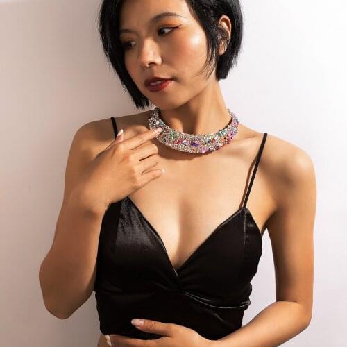 Docona Luxury Colorful Crystal Gem Clavicle Chain for Women Irregular Geometric Stone Necklace 2021 Female Party Jewelry 18350