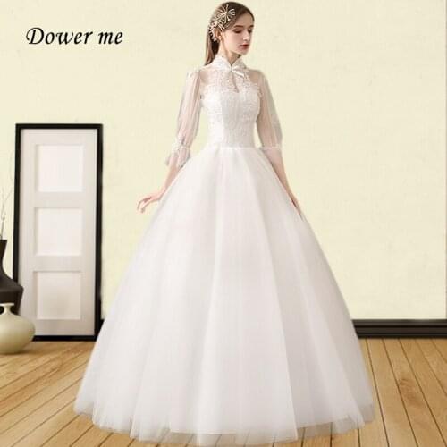 Elegant Wedding Dress GR755 Three Quarter Sleeve Long Wedding Gowns Plus Size Wedding Dresses White Lace Bridal Gown 2020