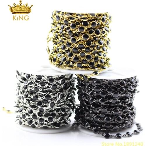 5meters Black Lampwork Glass Coin Shaped Rosary Chains Findings,Flat Round Lampwork Beads Charms Links Chains Jewelry Bulk ZJ225
