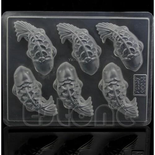 Hot Sale 1pc DIY 3D 6 Koi Fish Plastic Jelly Handmade Sugarcraft Mold Cake Chocolate Mould 23.5cmx18cm