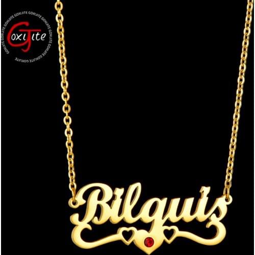 Goxijite 2020 Custom Name Necklace with Birthday Stone For Women Personalized Heart Nameplate Pendant Necklaces Gift