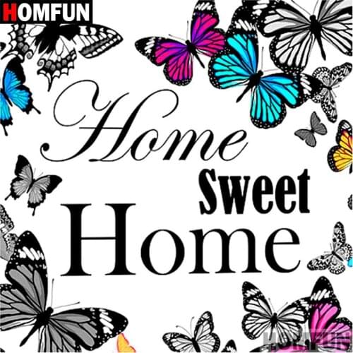 HOMFUN Full Drill Diamond Painting "Letter butterfly" DIY Picture Of Rhinestone 5D Diamond Embroidery Cross Stitch Decor A10012
