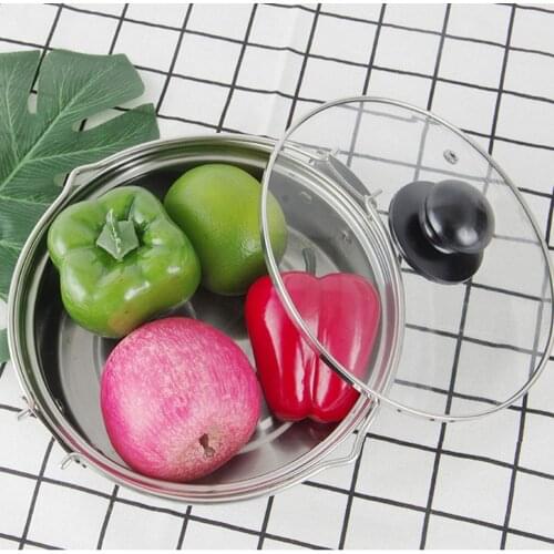 18cm stainless steel camping pot, outdoor soup pot with lid, hanging pot, cooking pot, fruit pot, Portable camping tableware