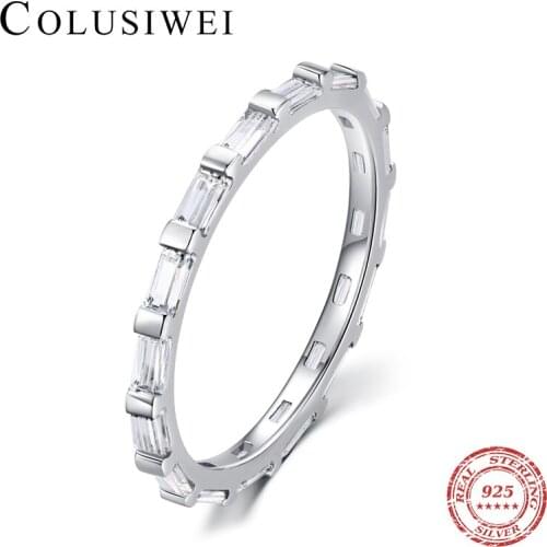 Colusiwei Classic 925 Sterling Silver Dazzling AAAA CZ Geomatric Cut Rectangle Ring for Women Bride Eedding Ring Promise Jewelry