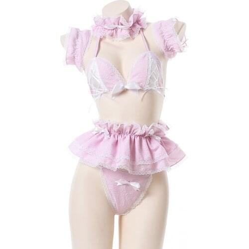Japanese Lolita Cute Maid Uniform Kawaii Anime Bikini Set Sexy Anime Cosplay Costumes Outfit for Woman Bikini Sailor School Girl