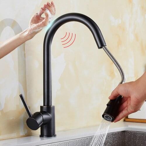 Touch Sensor Kitchen Sink Faucet Pull Down Hot Cold Water Mixer Tap Deck Mounted Touching Crane Bronze Black Gold Faucets Grifos