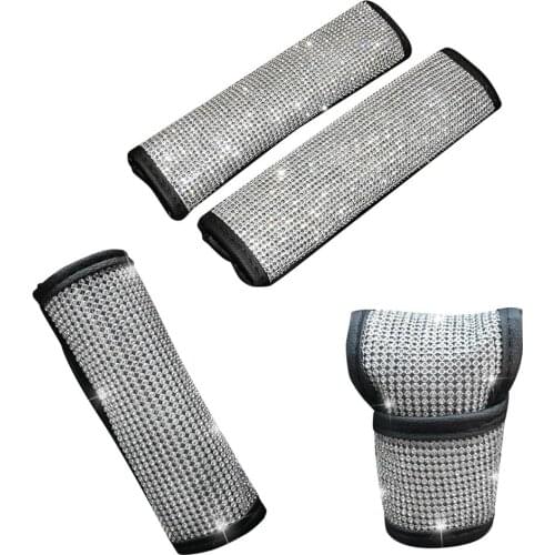Auto Shift Gear Cover Handbrake Cover Shoulderpad Luster Crystal Car Knob Gear Stick Protector Rhinestone Car Decor Accessories