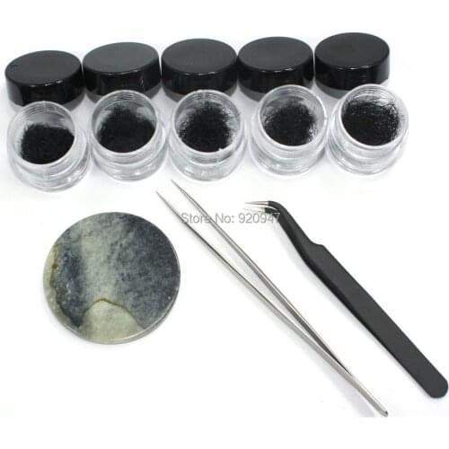 False Individual Extension Black Eyelash Jade Stone Tweezer Tool Set