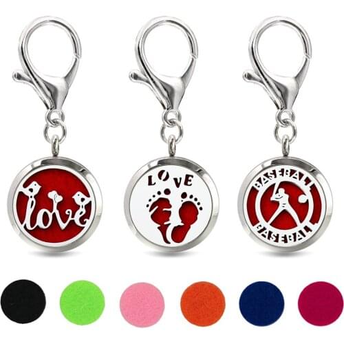 Love Flower Key Chain Essential Oil Perfume Diffuser 30mm Magnetic Locket with Lobster Clasp Key Ring 10pcs Pads Free