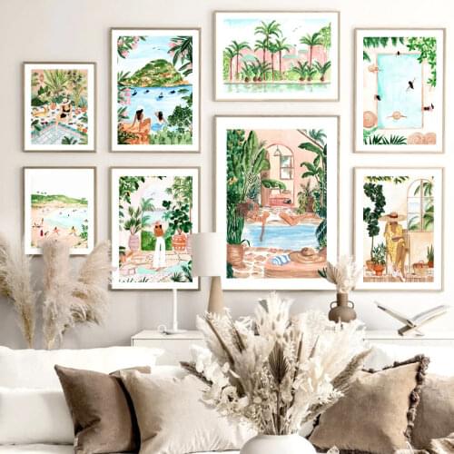 Morocco Coconut Tree Beach Pool Abstract Wall Art Canvas Painting Nordic Posters And Prints Wall Pictures For Living Room Decor