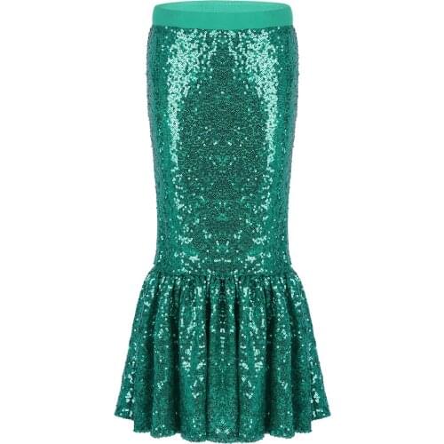 Little Girls Fancy Mermaid Costume Girls Glitter Sparkly Long Green Tail Skirt Carnival Cosplay Mermaid Tails Swimwear Beachwear