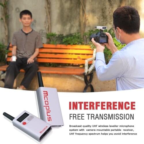 Mcoplus UHF-WMU48 Wireless Microphone 48 Channel Lavalier Lapel Recording Microphone for Iphone Ipad PC Android DSLR Vlog Youtub