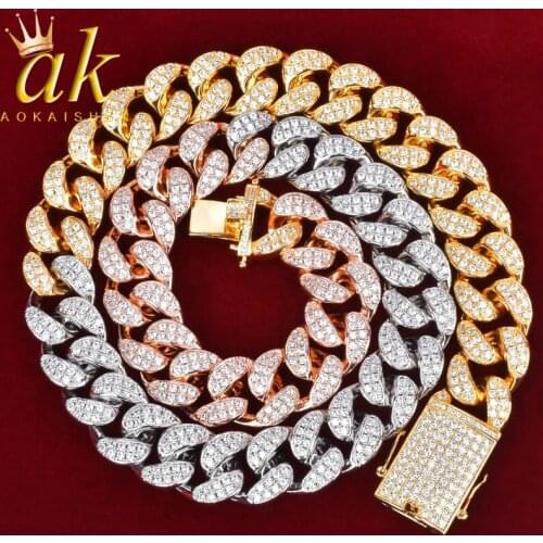 Mens 20mm Heavy Mixed Color Miami Cuban Necklace Choker Iced Cubic Zircon Hip hop Jewelry Gold Chain 18" 20"