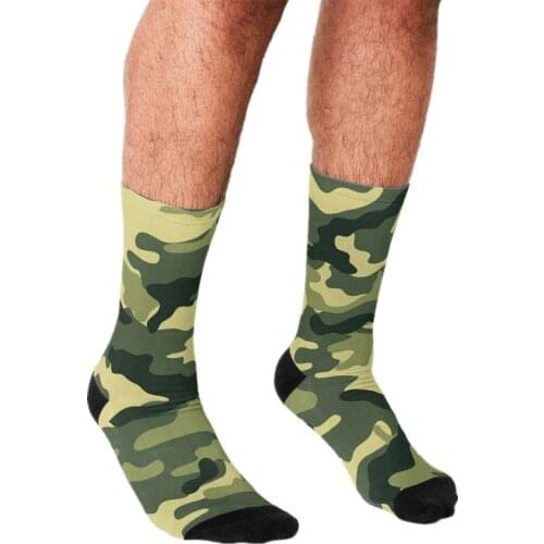 Funny Mens socks Olive Green Military Camouflage Pattern Printed hip hop Happy Socks cute boys street style Crazy Socks for men