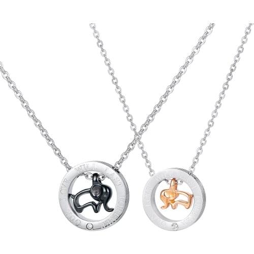 New Elephant Couple Necklaces Round Pendant for Men Woman Anniversary Valentines Day Gift Stainless Steel CZ Jewelry