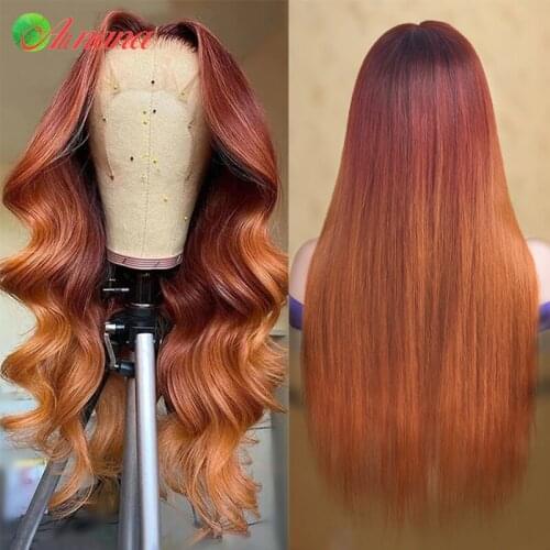 Orange Ombre Colored Loose Wave 13x4 Lace Front Human Hair Wig Pre-Plucked Transparent Malaysian Straight Wigs For Black Women