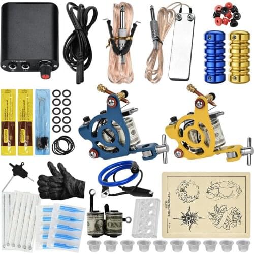 Complete Tattoo Kit Machine Needle Nozzle Tips Nipples Grommets Supplies Set