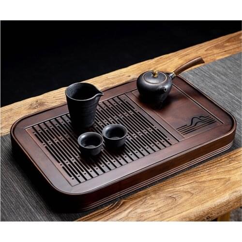 Rectangle Tea Tray-Natural Bamboo Wood Tea Plate Set-Water Storage Tea Table Tea Plate Tea Saucer Chinese Tea Set