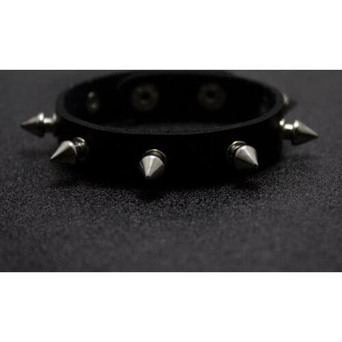 Unisex Metal Cone Stud Spikes Rivet PU Leather Biker Wristband Wide Cuff Punk Rock Bracelets Bangles for Women Men