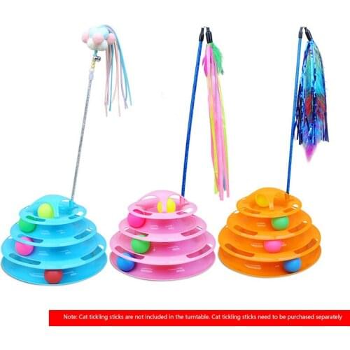 Funny Interactive Cat Toys 4-layer Turntable Toy Cat Catching Ball Game Toys 4-Level Tower Tracks Ball Cat Toy