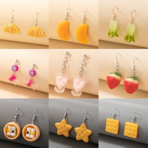 Tocona Lovely Strawberry Pineapple Drop Dangle Earrings for Women Charms Bread Biscuits Fruit Vegetable Geometry Jewelry