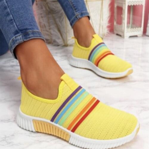 Mesh Womens Shoes Breathable Flying Woven Light-colored Big Wedges Sneakers 2021 Summer New Style