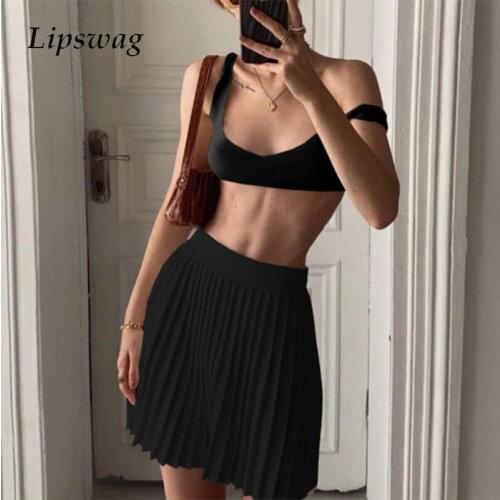 2021 Summer Elegant Pleated Skirt Suits Sexy Bra Tops And Knitted Mini Dress Outfits Ladies Fashion Spring Women Two Piece Sets