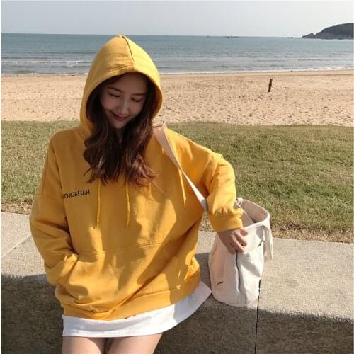 2019 autumn Korean version of the loose hooded letters casual comfort fake two-piece new women