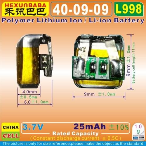 10pcs [L998] 3.7V 25mAh [400909] Polymer Li-ion battery for TWS wireless bluetooth earphone earbuds sport headset headphone