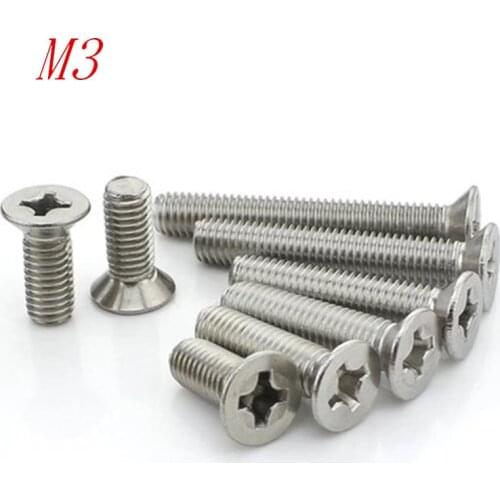 1000pcs GB819 DIN965 m3 stainless steel flat contersunk head machine screw M3*5/6/8/10/12/14/16/18/20/25/30