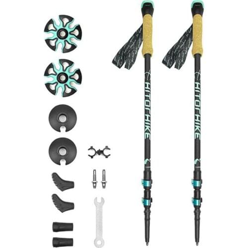 2Pcs Unisex Trekking Pole with 1 Set Accessories Portable Collapsible Outdoor Walking Stick Hand Crutch for Climbing Hiking