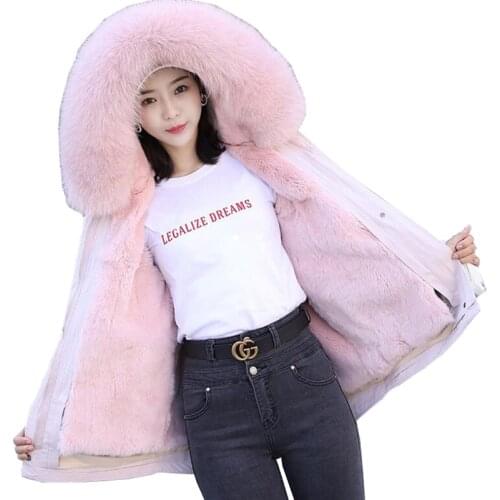 2019 High quality fur parka women winter rabbit hair Liner jacket faux fox fur collar short outerwear student warm coats G732