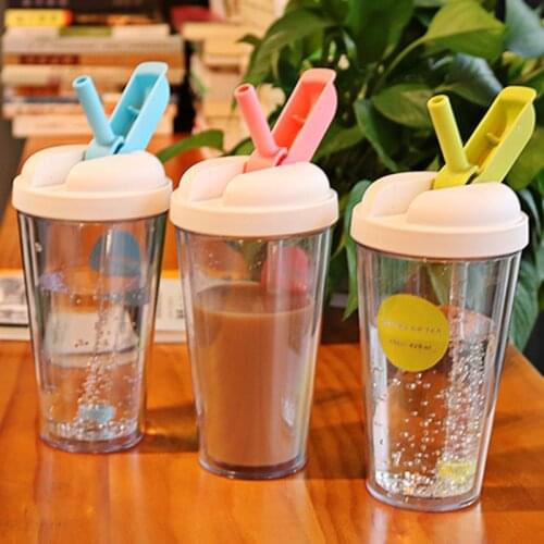 320ml/420ml Reusable Bubble Tea Cup Tumbler Portable Plastic Mug Cup for Cold Ice Coffee boba tea tumbler with Lid & straw