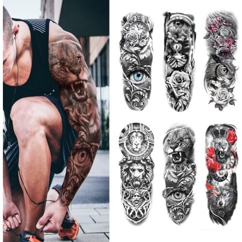 41-80 3D Tattoo Sticker Waterproof Mens and Womens Long-Lasting Large Flower Arm Full Arm Stickers Temporary Tattoo Arm Tattoo
