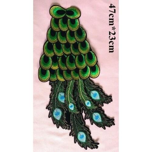 47cm*23cm top quality handmade peacock feather motif sew-on patch, goldfish motif patch,XERY-HXFL1206A
