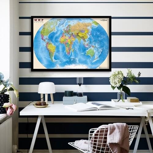 90*60cm Russian Series World Map Political Distribution Wall Art Canvas Poster Room Decoration for School Office Supplies