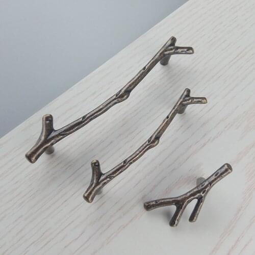 Antique Bronze Furniture Handles Tree Branches Art Sliding Door Drawer Knobs Wardrobe Kitchen Cabinets Dresser Push Pulls Handle