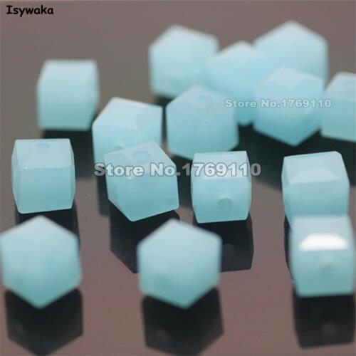 Isywaka 100pcs Non-hyaline Blue Color Square 6mm Austria Crystal Beads Glass Beads Loose Spacer Bead for DIY Jewelry Making