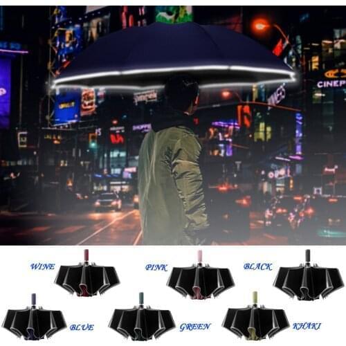 Automatic Umbrella With Reflective Strips Reverse Folding Business Umbrella With Reflective Strips Superior Water Repellency