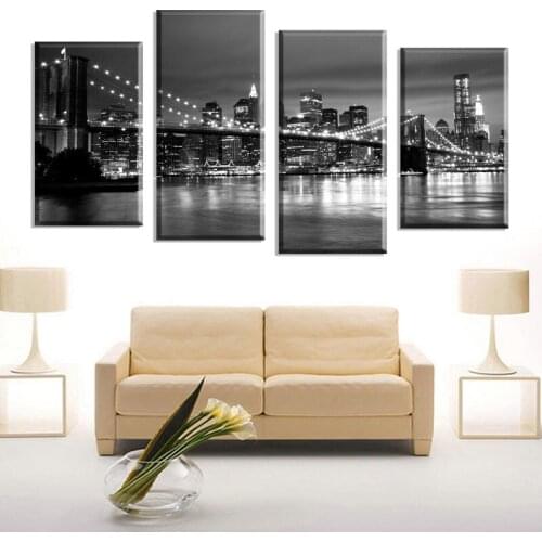 4 Piece Free Shipping Hot Sell Modern wall Painting New York Brooklyn bridge Home Decorative Art Picture Paint on Canvas Prints