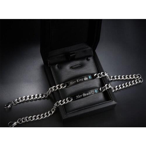 Titanium Steel Couple Bracelet King Queen Adjustable Stainless Steel Crown Heart Bracelet Chain For Women Men Gifts Jewelry Gife