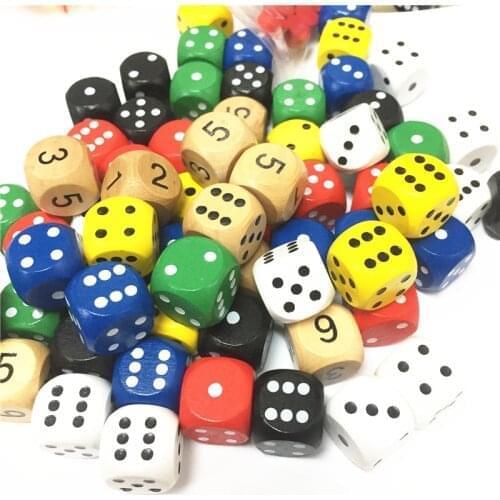 10pcs Wood Dice D6 Sided Dice 16mm Digital number or point Cubes Round Coener For Kid Toys Board Games