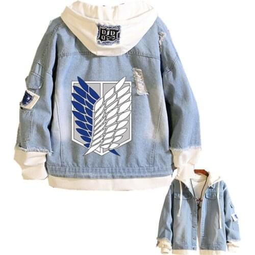 Attack on Titan Denim Jacket Scout Regiment Cosplay Costumes Eren Jager Hoodie Sweatshirt Shingeki No Kyojin Hooded Outwear Coat