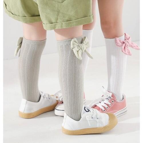 2-5Years Old Children Knee Socks Combed Cotton Spring and Autumn Thin Cute Big Bow for Girl Baby Long Tube Breathable Kids Socks