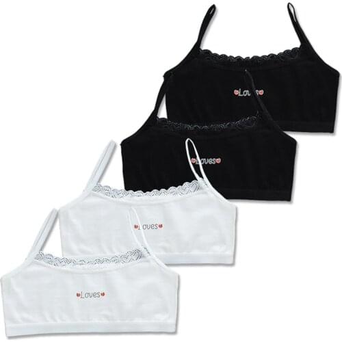 4 Pcs/Lot Girls Cotton Lingerie Training Bra Puberty Letter Kids Soft Vest Sport Tops Breathable Underwear Bras 8-16 Years Old
