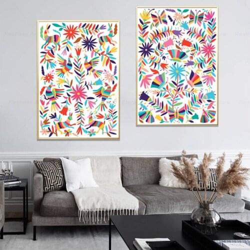 Otomi Mexico Art Prints Colorful Mexican Folk Painting Otomi Wall Art Canvas Pictures For Living Room Bedroom Home Decoration
