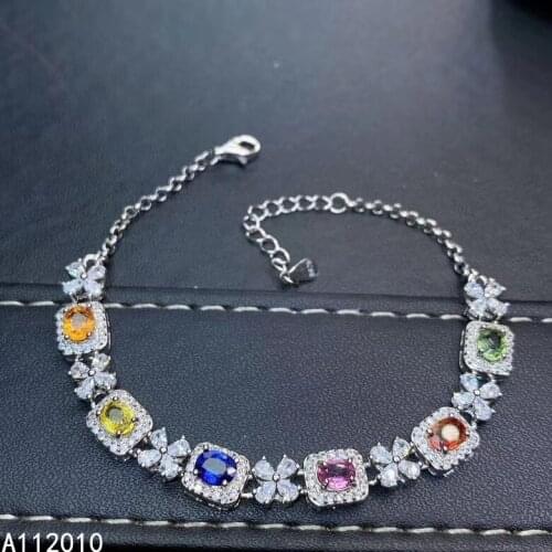 KJJEAXCMY Fine Jewelry 925 Sterling Silver inlaid colored sapphire popular women new hand bracelet support test