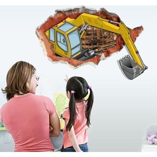 Creative 3D excavator wall stickers PVC Material DIY Excavator wall poster For Childrens room bedroom wall decor sticker
