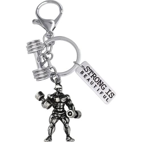 Strong Bodybuilding Mens Heavyweight Fitness Keychain Engraving STRONG IS BEAUTIFUL Metal Label Combination Gym key chain