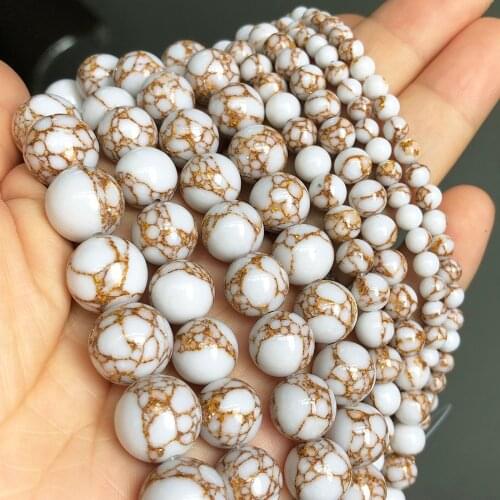 White Howlite Gold Line Turquoises Stone Round Loose Beads For Jewelry Making DIY Bracelet Accessories 4 6 8 10 12mm 15"Strand